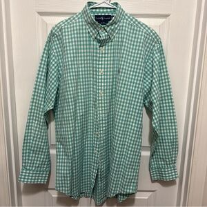 Polo Ralph Lauren Blake Shirt Mens Medium Green White Gingham Check Cotton L/S